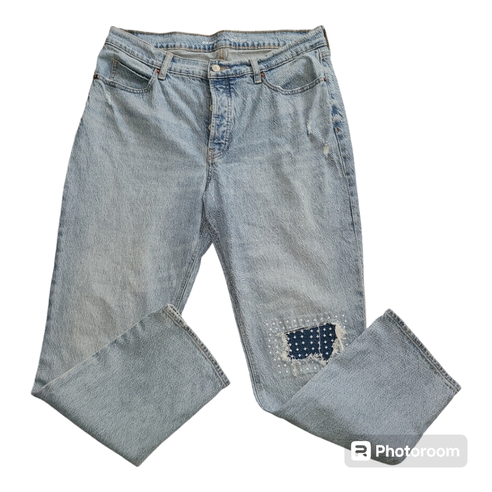 Old Navy high rise‎ Slouchy Straight secret-slim pockets 12 light Wash Pa…